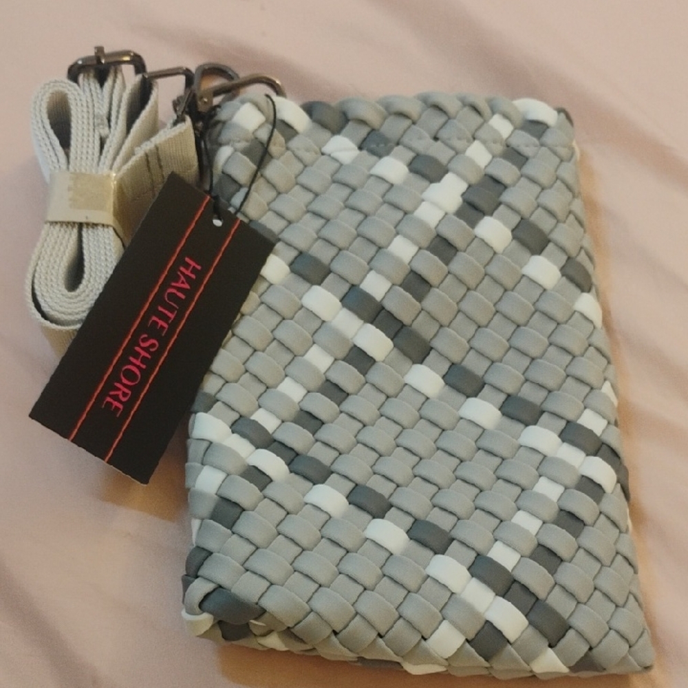 Haute Shore Small Woven Gray and White Bag NWT